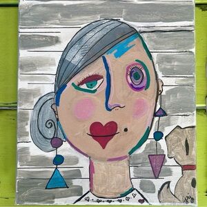 Whimsical Heart-Lip Portrait Canvas Art - Multicolor